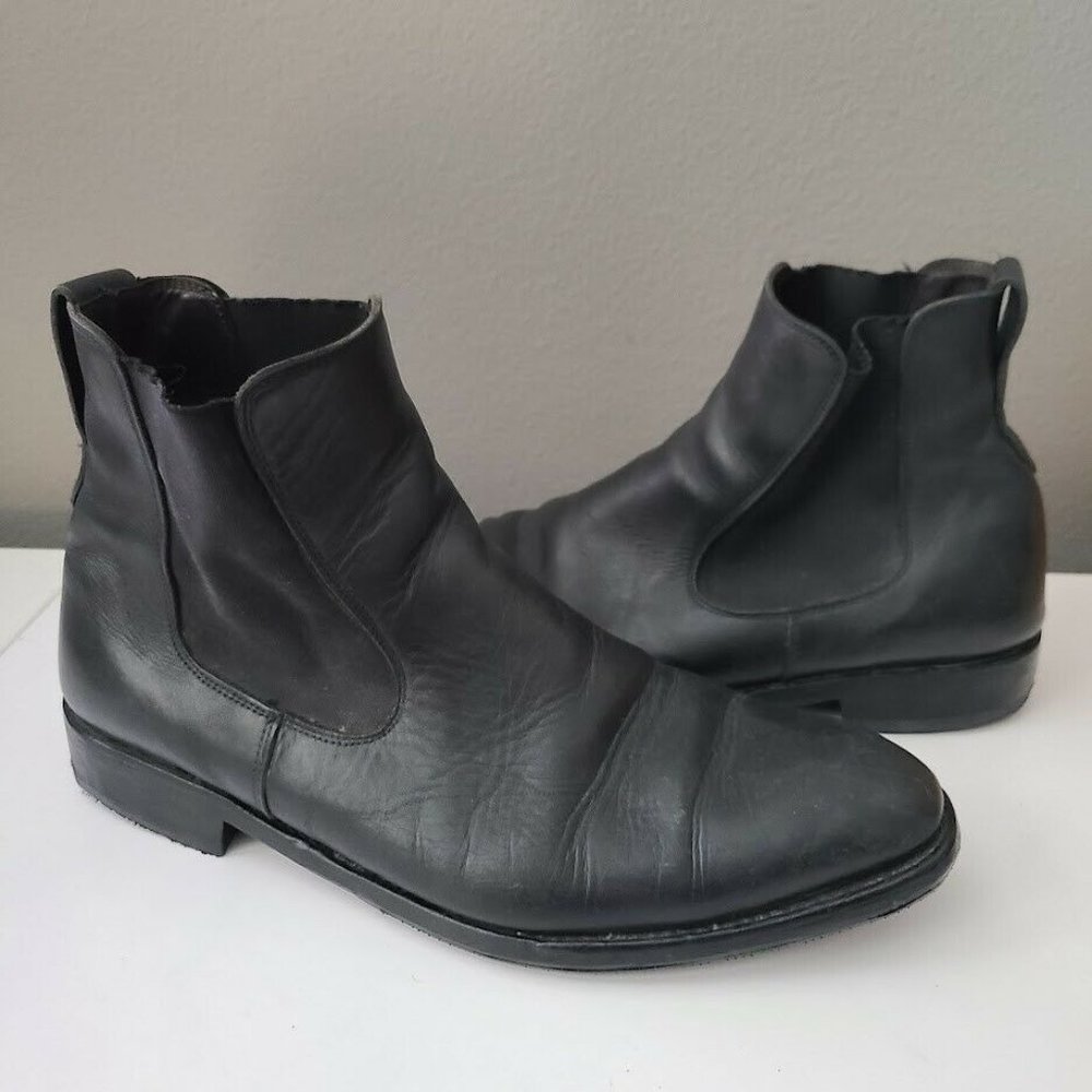HESCHUNG Chelsea Style Boots Black Leather Men's Size 9.5